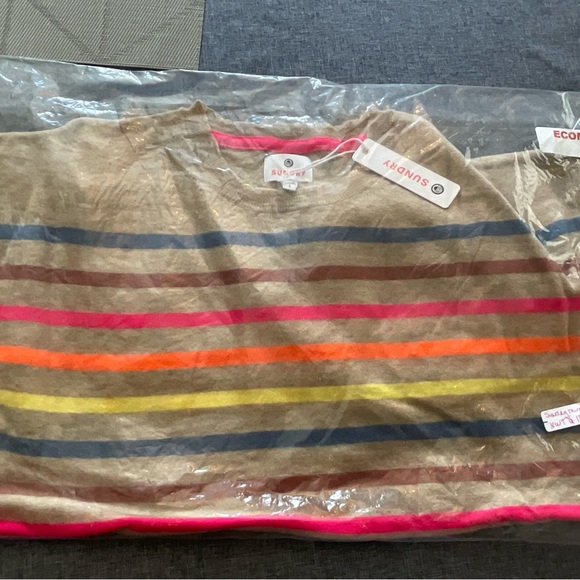 NWT Sundry Rainbow MultiStripe Crewneck Sweater in Cream MSRP $199 - Picture 10 of 11